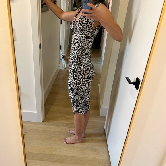 EUC Norma Kamali Tara Leopard-print Ruched Midi Dress - Picture 4 of 10